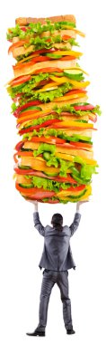 Man and giant sandwich on white clipart