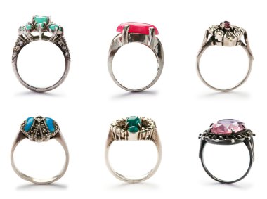 Set of jewellery rings on white clipart