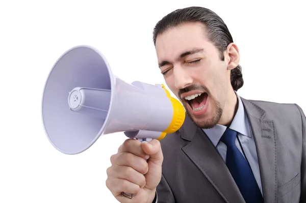 Man schreeuwen en schreeuwen met luidspreker — Stok fotoğraf