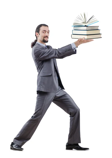 Homme d'affaires avec des livres sur le blanc — Photo