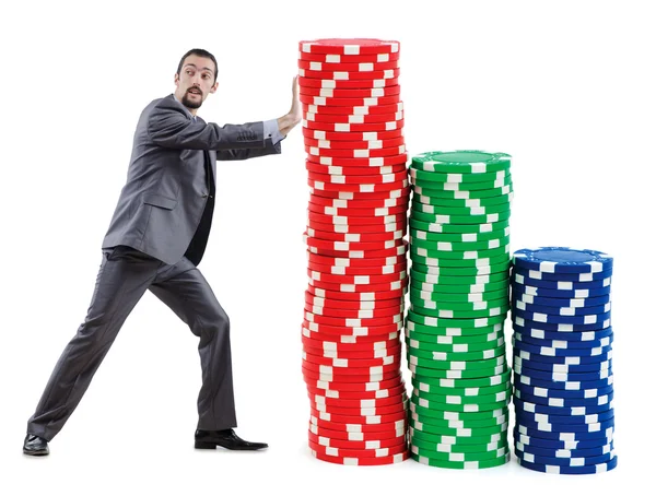 Empresario y casino fichas en blanco — Foto de Stock