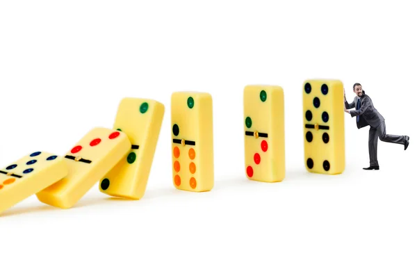 Zakenman en Domino's geïsoleerd op de witte — Stockfoto