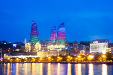 Baku Azerbaijan at Caspian sea- night photo clipart
