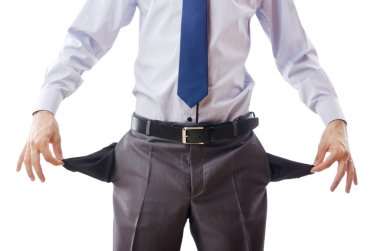 Businessman with empty pockets clipart