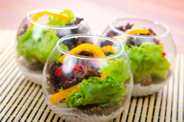 Fresh healthy salad in bowls — Stock Photo, Image