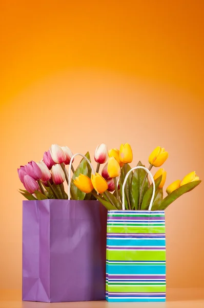 Тюльпани в сумці на градієнтному фоні — стокове фото