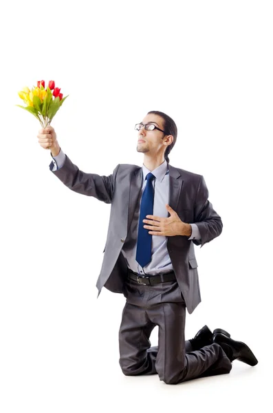 Empresario ofreciendo flores de tulipán — Foto de Stock