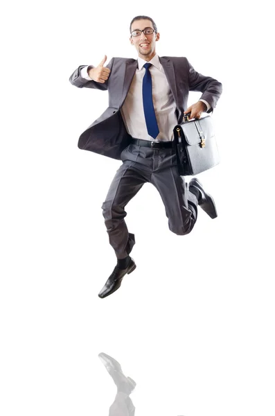 Jumping businessman isolated on white — Stock Photo, Image