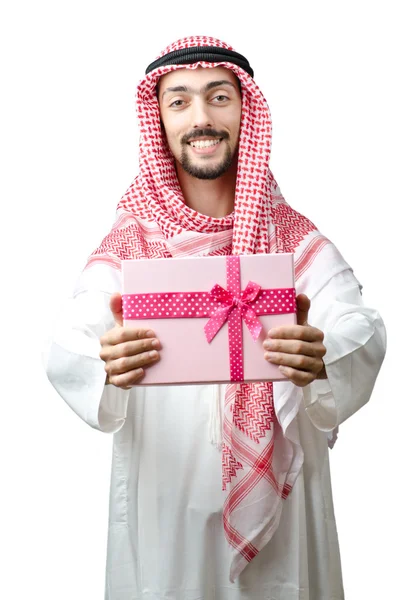 Jonge Arabische met geschenkdoos — Stockfoto