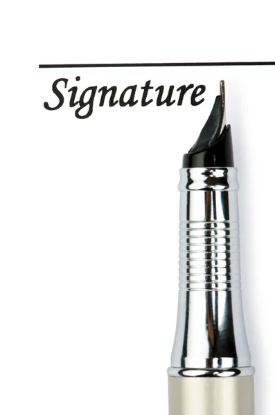 Penna e firma isolate su bianco — Foto Stock