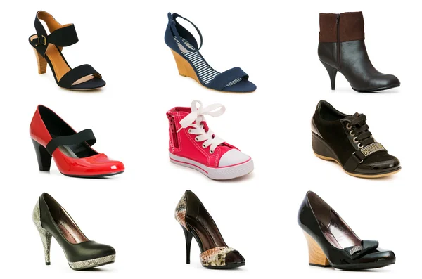 Zbiór różnych buty na białym tle — Zdjęcie stockowe