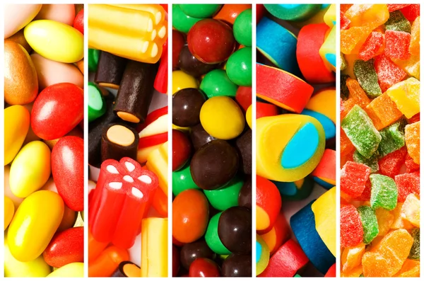各类糖果的抽象拼贴画 — 图库照片