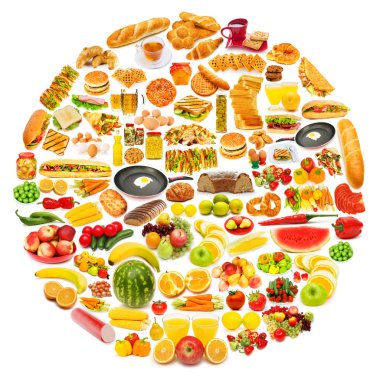 Circle with lots of food items clipart