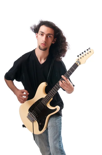 Gitarrist isolerad på den vita bakgrunden — Stockfoto