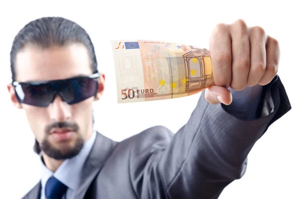 Человек с банкнотами евро — стоковое фото
