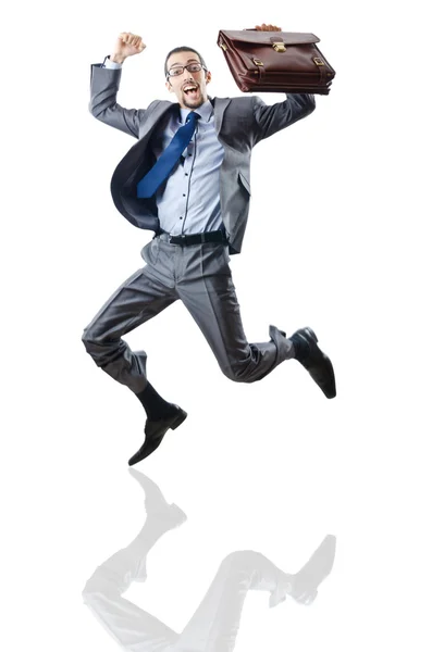 Geschäftsmann springt auf Weiß auf — Stockfoto