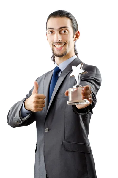 Homme d'affaires recevant un prix étoile sur blanc — Photo