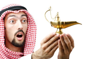 Young arab with lamp clipart