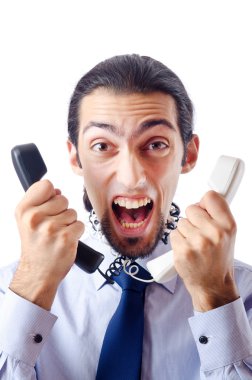 Angry businessman on the phone clipart
