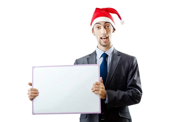 Geschäftsmann mit Weihnachtsmütze und leerer Botschaft — Stockfoto