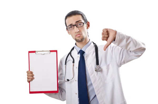 Доктор с пустой папкой на белом — стоковое фото