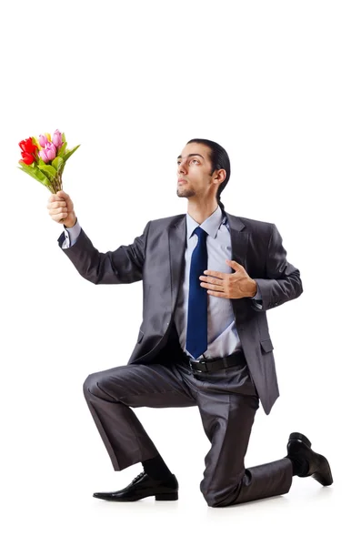 Fiatal férfi tulipán virág — Stock Fotó