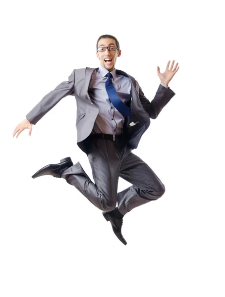Jumping businessman isolated on white — Stock Photo, Image