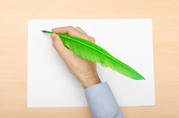 Hand writing with colourfil quill — Stock Photo, Image