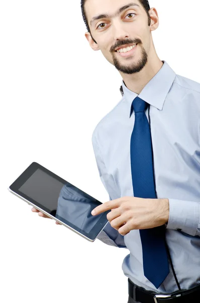 Бизнесмен, работающий над планшетным компьютером — стоковое фото