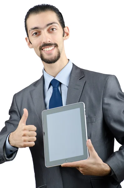 Működő-ra tabletta számítógép üzletember — Stock Fotó