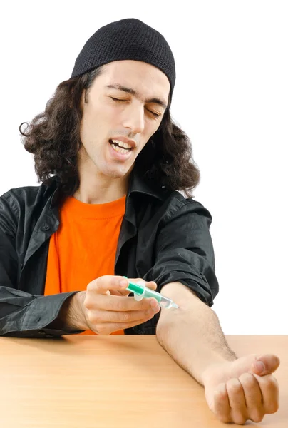 Drug addict during injection — Stock Photo, Image