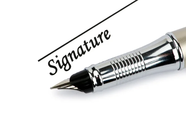 Kalemi ile üzerine beyaz izole imza — Stok fotoğraf