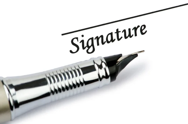 पेन और हस्ताक्षर सफेद पर अलग — स्टॉक फ़ोटो, इमेज