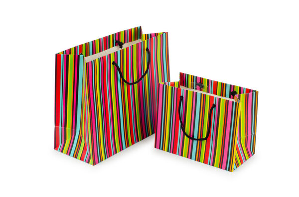 Концепция покупок с мешком на белом
