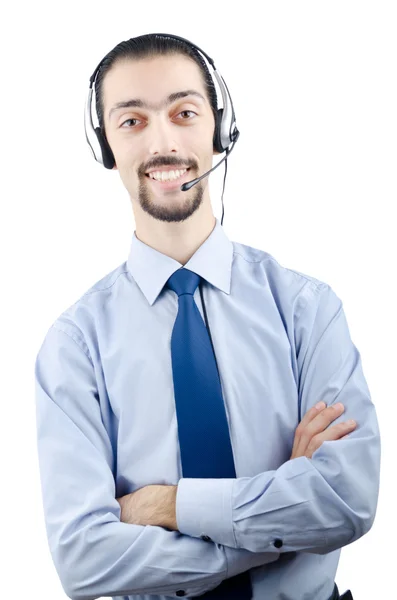 Operador de call center com fone de ouvido — Fotografia de Stock