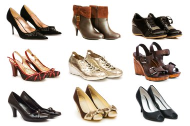 Collection of various shoes isolated on white clipart