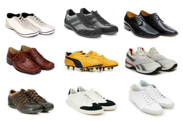 Varie scarpe isolate sul bianco — Foto Stock