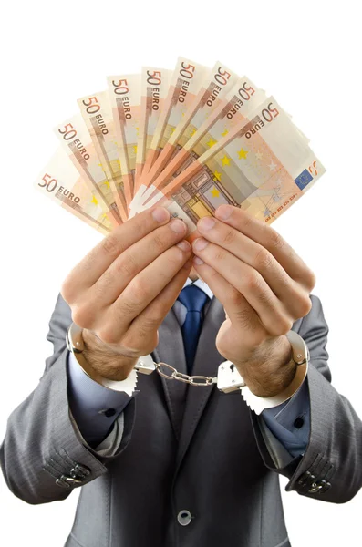 Hombre esposado con billetes en euros —  Fotos de Stock
