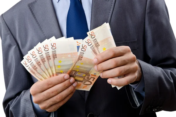 Άνθρωπος με τραπεζογραμμάτια ευρώ — Φωτογραφία Αρχείου