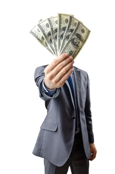 Uomo con i soldi isolati sul bianco — Foto Stock