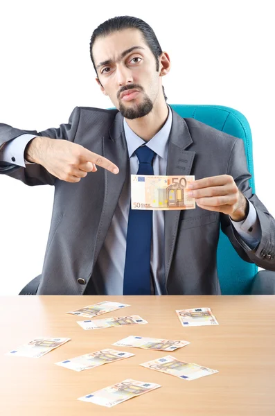 Mann mit Geld isoliert auf der weißen Seite — Stockfoto