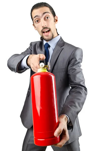Man met brandblusser in brandbestrijding concept — Stockfoto