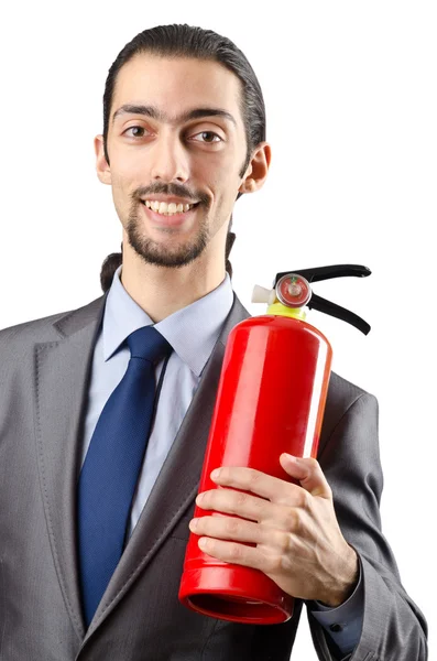 Homem com extintor no conceito de combate a incêndios — Fotografia de Stock