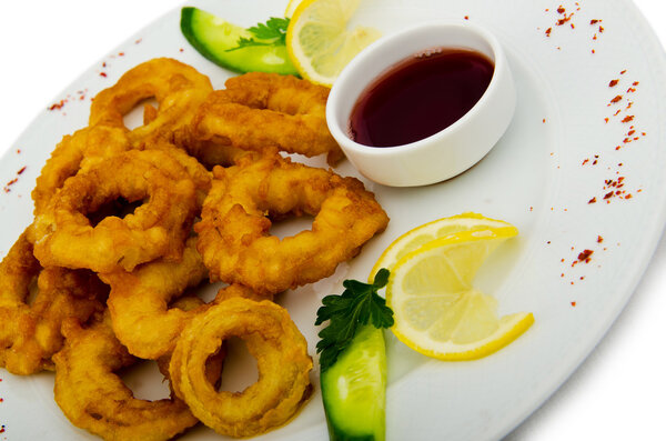Calamari rings in the plate