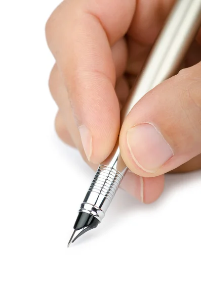 Hand med penna skriva på vit — Stockfoto