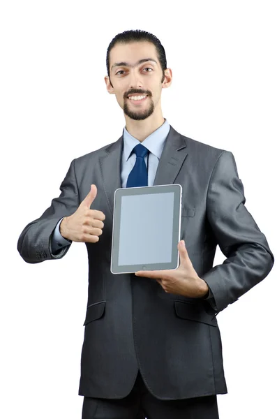 Működő-ra tabletta számítógép üzletember — Stock Fotó