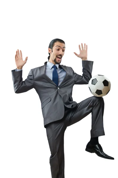 Футбольная концепция с бизнесменом на белом — стоковое фото
