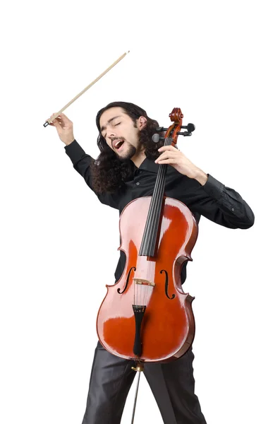 Mann spielt Cello auf Weiß — Stockfoto