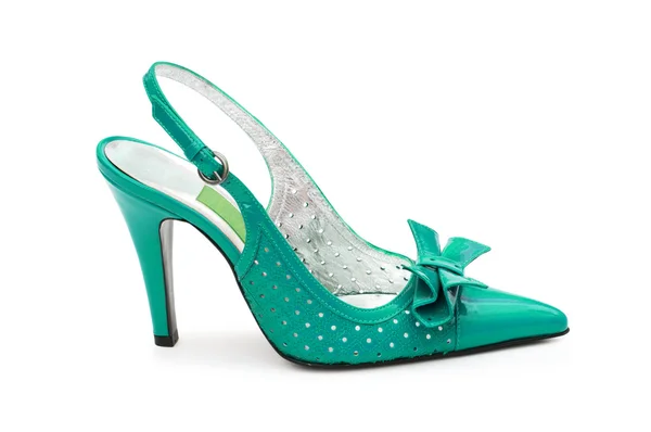 Fehér alapon zöld női cipő — Stock Fotó