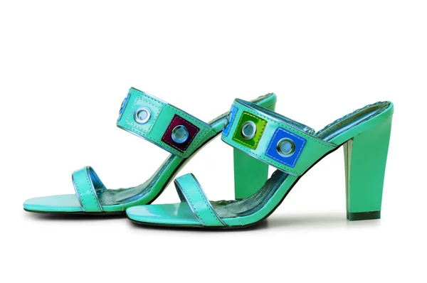 Grønne Kvindelige sko på hvid baggrund - Stock-foto